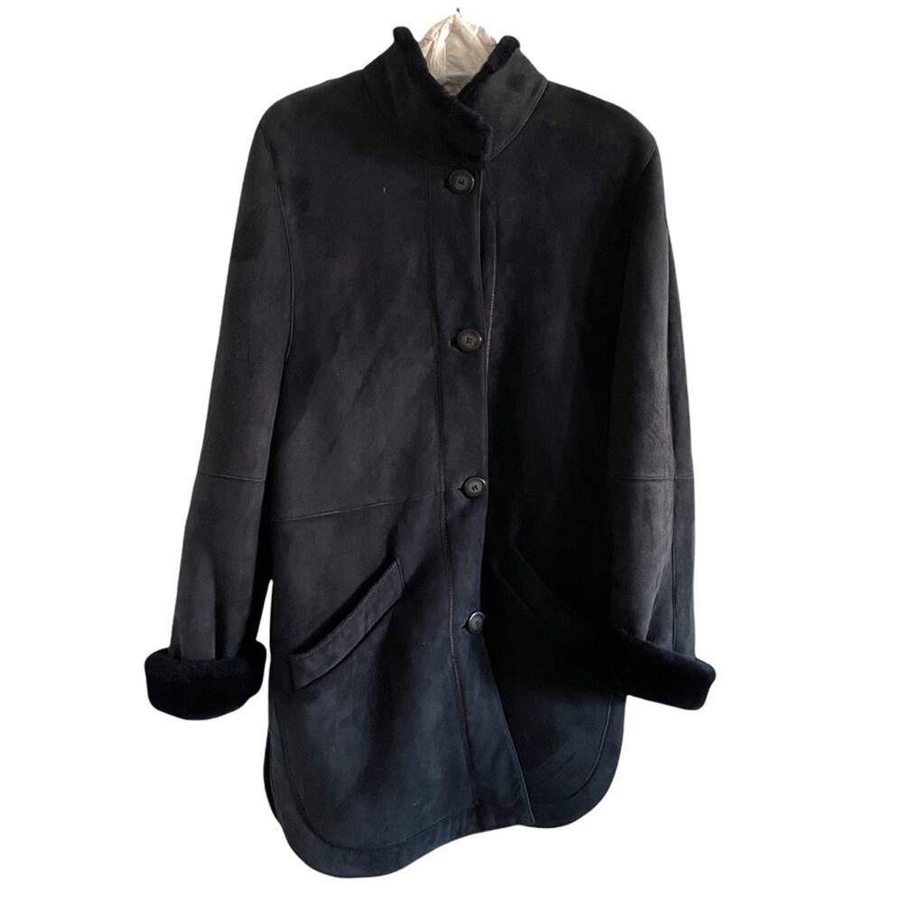 Yves Saint Laurent YSL Suede Shearling Coat Vintage 1970s Rare Black 10 EUC